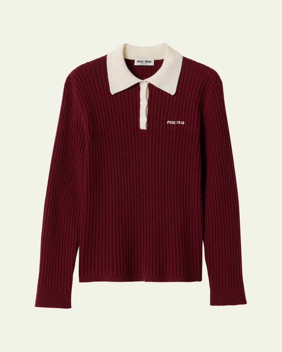 Ribbed Long-Sleeve Polo Shirt